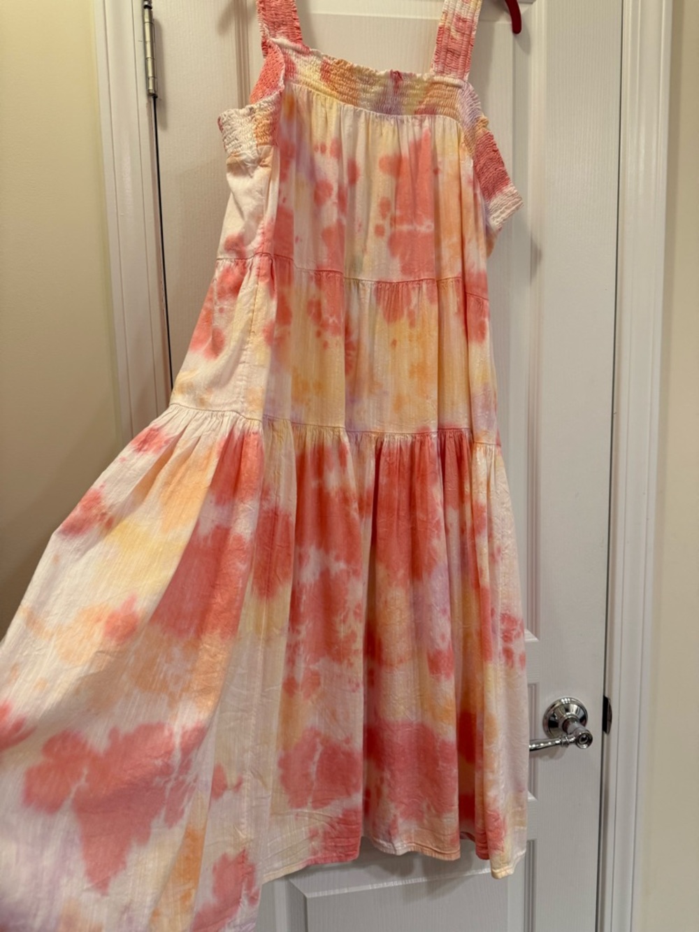 Brand New Old Navy Tie-Dye Tiered Maxi Sundress - Pink/Peach/Yellow - Picture 2 of 10
